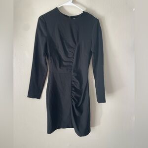 Mango Black Long Sleeve Ruched Dress